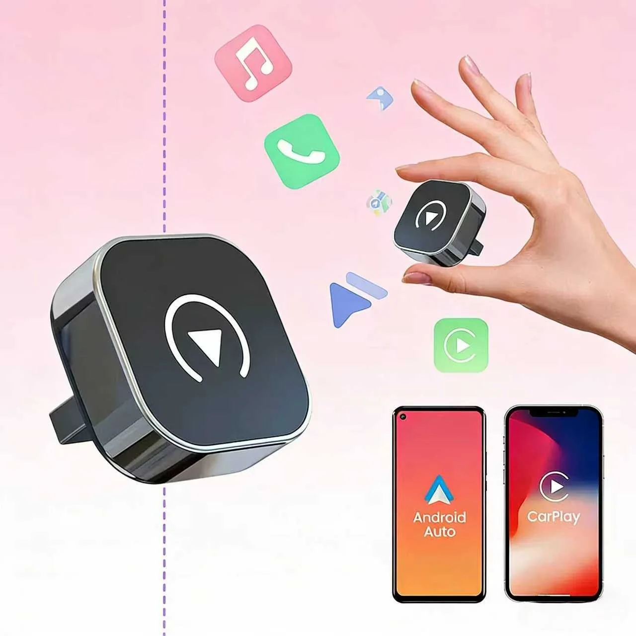 

Wireless CarPlay & Android Auto Dongle, Fast Auto-Connect, Compact Plug & Play for iPhone/Android, USB/USB-C, No Delay