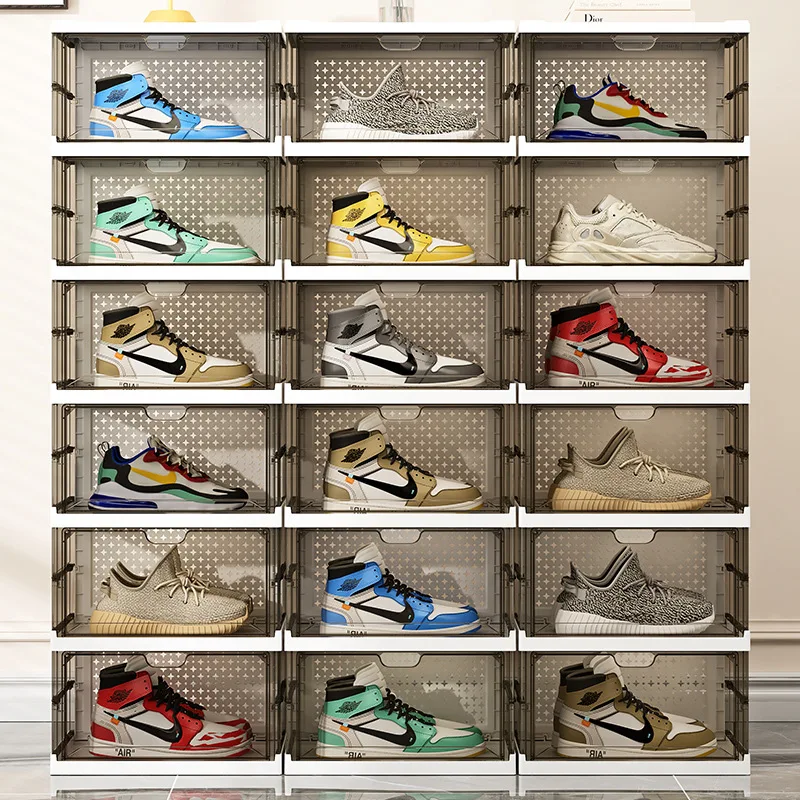 Large Capacity AJ Sneaker Storage Organizer Box Foldable Side Opening Magnetic Door Shoe Box Dustproof Sneaker Organizer Boxes