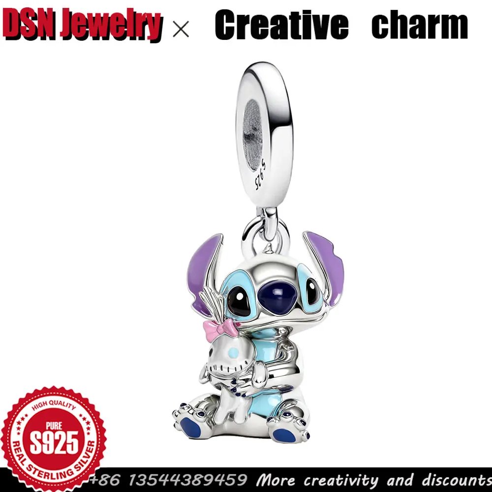 

Disney 925 Silver pendant Stitch and Ugly Doll charm for snake chain Bracelet dangle Charm women and girls Luxury Jewelry Gift