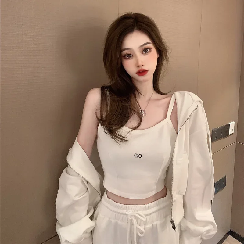 

Korean 3-piece Set New Casual Sports Suit Women's Pants Zipper Hoodie Coat Women's Suspenders Sweatshirts Trouser Y2k Clothes