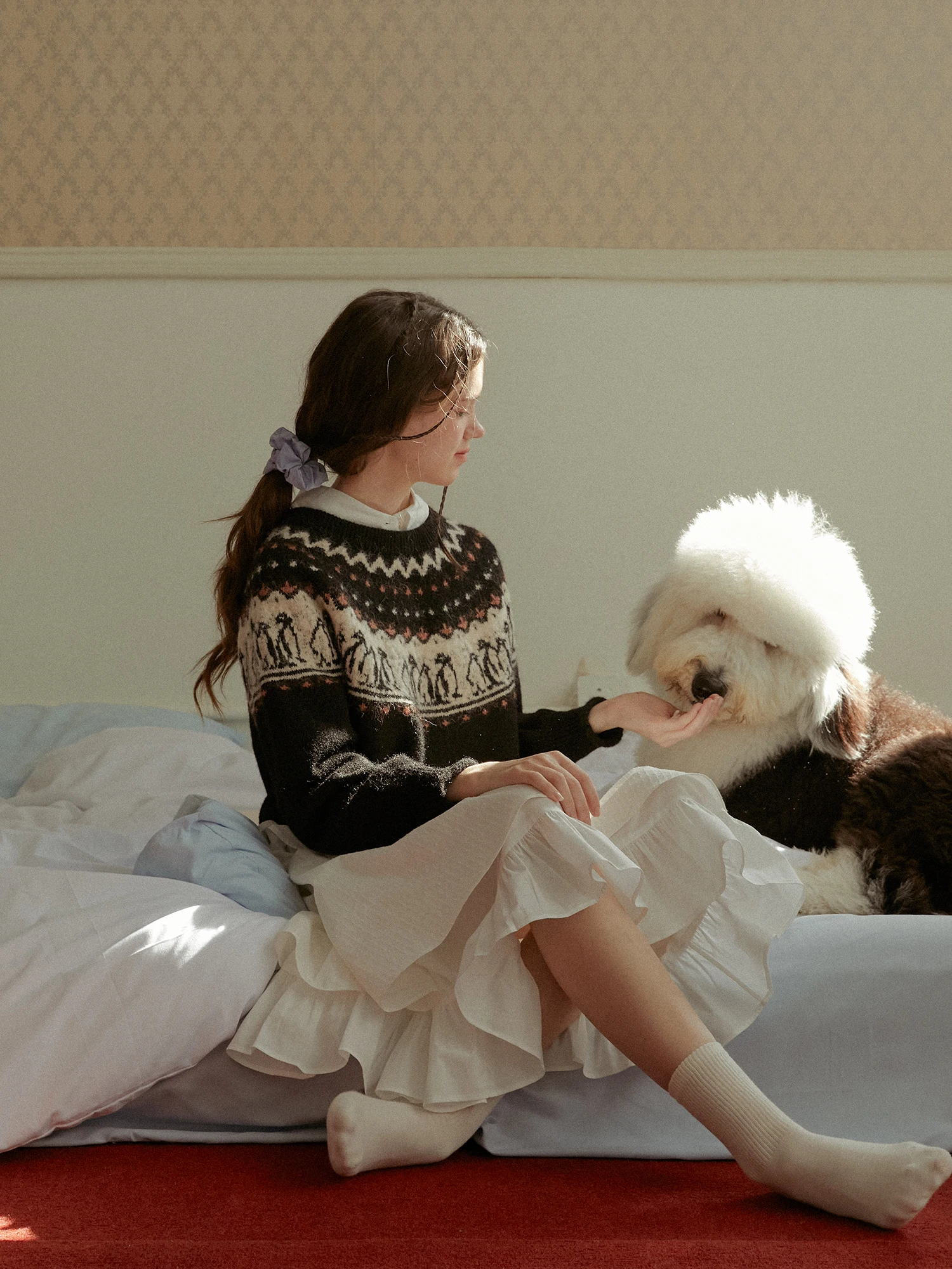 

LLANO вязаный свитер с пингвином в скандинавском стиле ретро, верхнее пальто Cisas, женское осенне-зимнее круглое пальто Ne Long Sve, свободный крой из полиэстера...