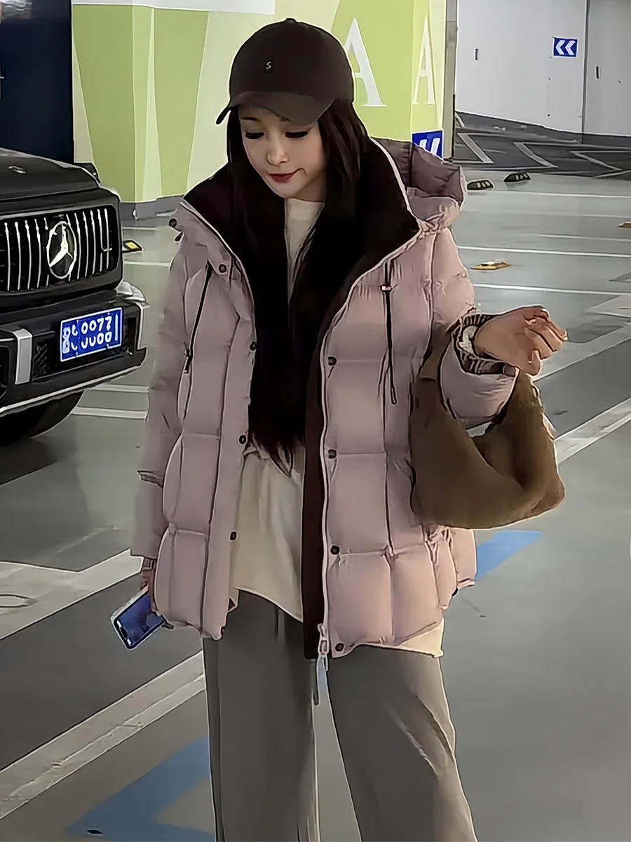 Faionable Purple Hooded Mid-Length Women's down Jaet 2025 Winter New Thi White Du Feather Cloud Puff Coat