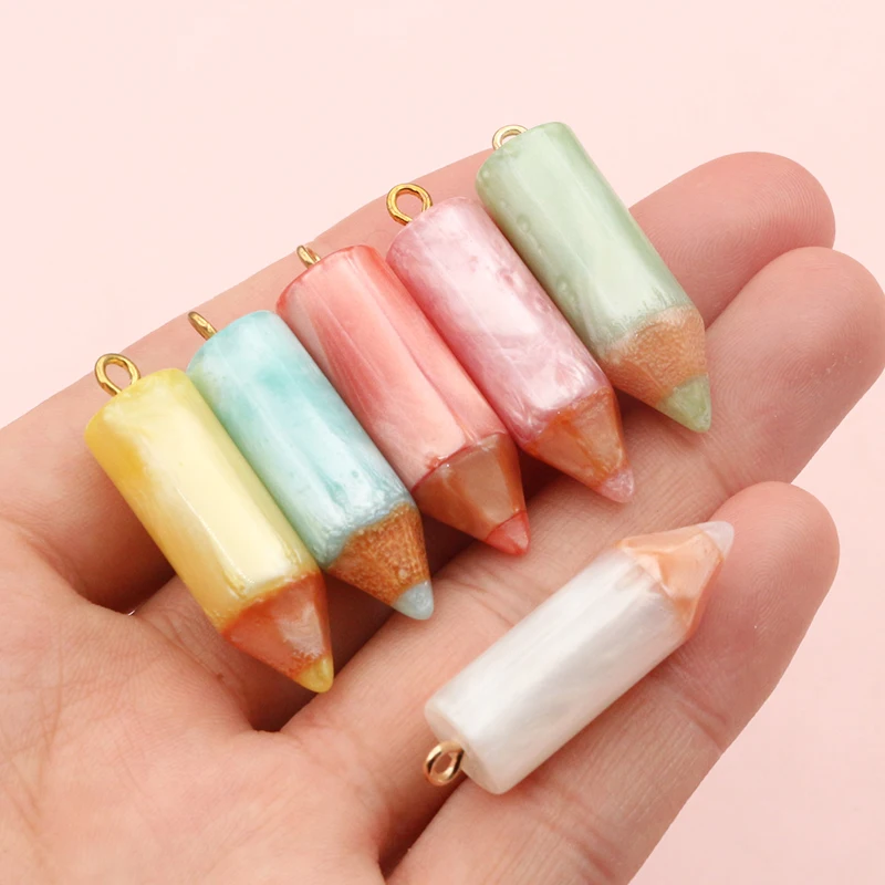 

6Pcs Resin Pencil Charms Pendant 34x10mm DIY Jewelry Making Accessories Findings for Necklace Keychains