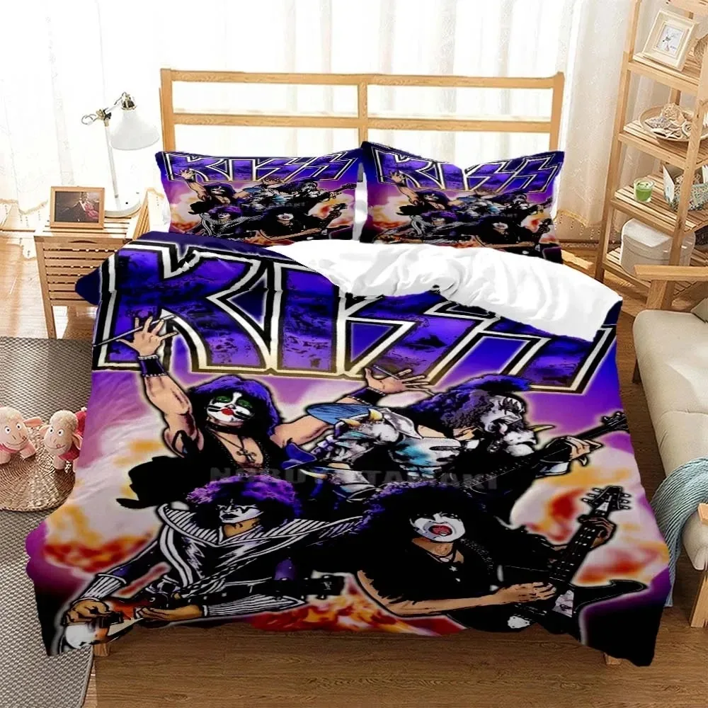 

3D Print Fashion Kiss Band Rock Bedding Set Boys Girls Twin Queen King Size Duvet Cover Pillowcase Bed boys Adult Bedroom