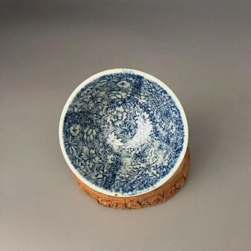 الصينية الكلاسيكية الأزرق والأبيض الخزف تشينغ Guangxu لوتس شكل زهرة فنجان الشاي