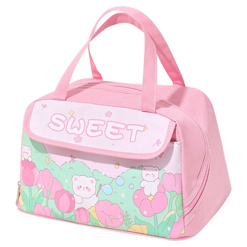 Kawaii Portable Lunch Bag Pink Insulated Lunch Container For Women Adult Work Outdoor Camping Durable