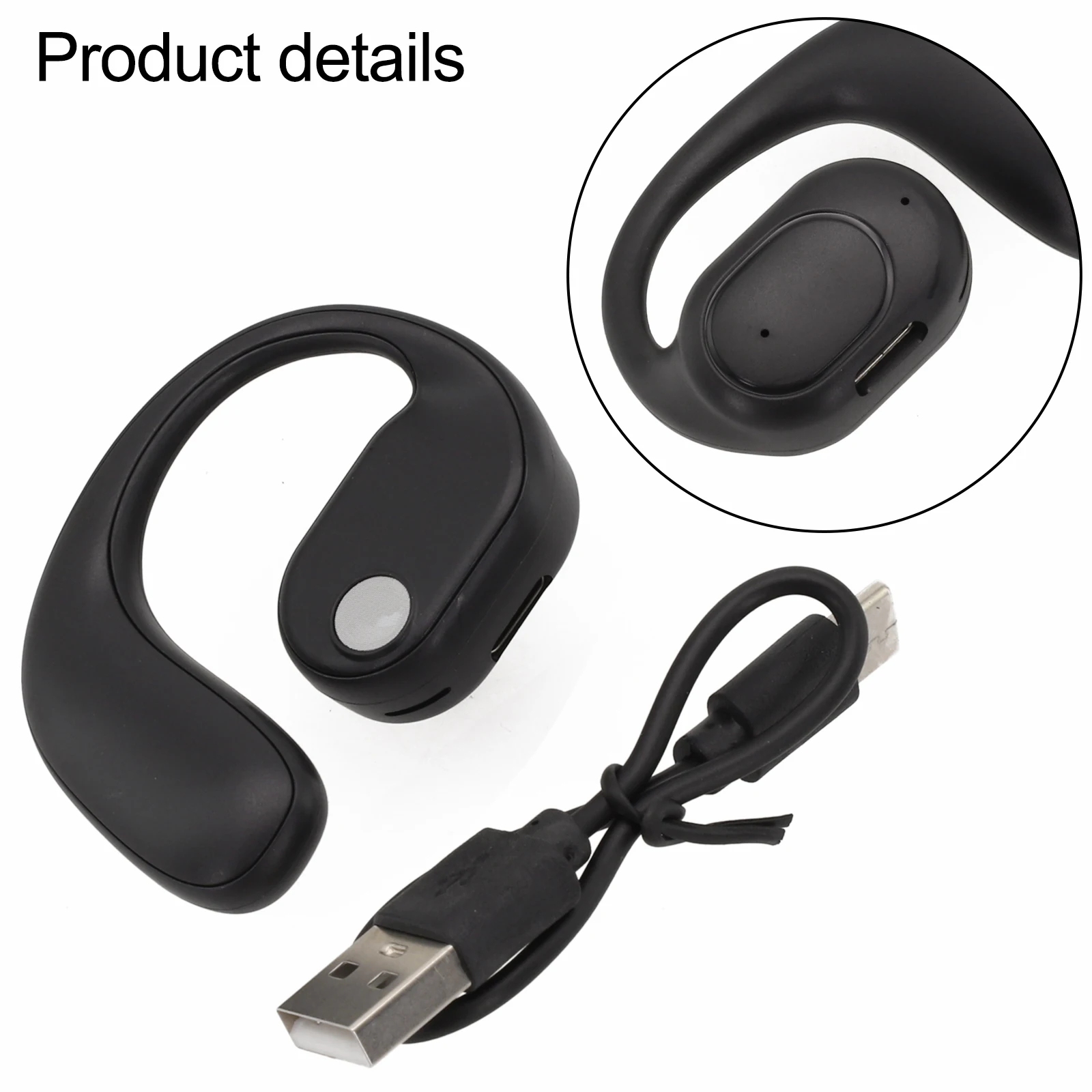 1 Pcs Wireless Ear-Hook Headset Black And White Colors Ultra-Long Compact Lightweight Standby Popular Sports Headset