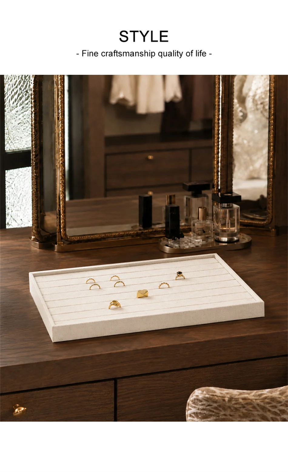Oirlv Schmuck-Display-Tabletts, stapelbare Schmuck-Organizer-Tabletts, Leinen-Display-Box für Ringe, Ohrringe, Halsketten, Schubladenorganisation – Detail 11