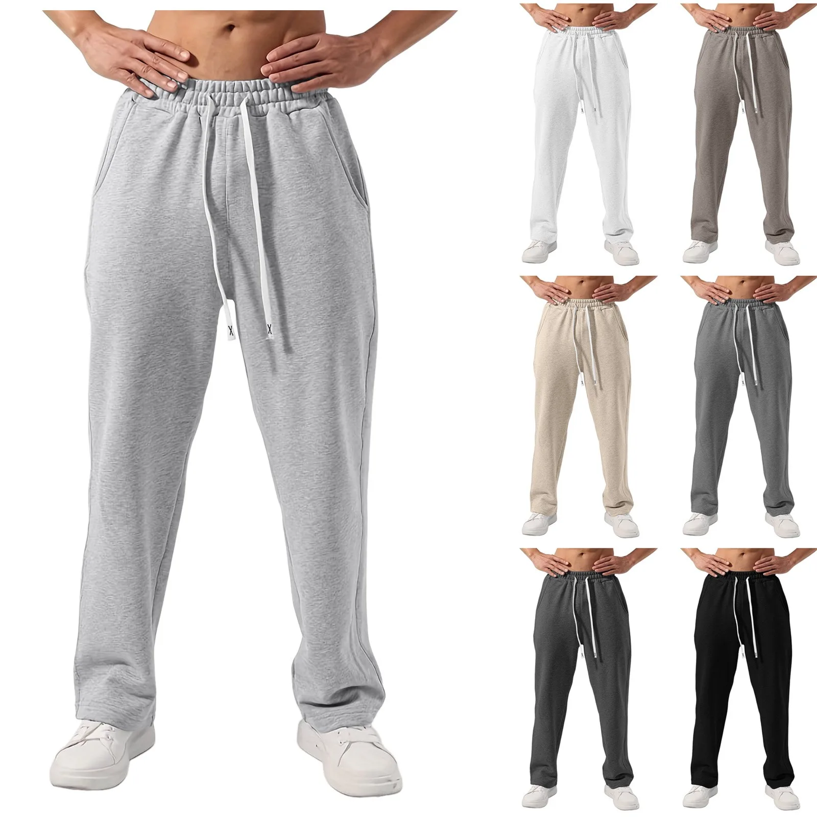 Mens Straight Leg Pants Fleece Lined Warm Long Sweatpants Workout Elastic High Waisted Trousers Fall Casual For Men Outfits