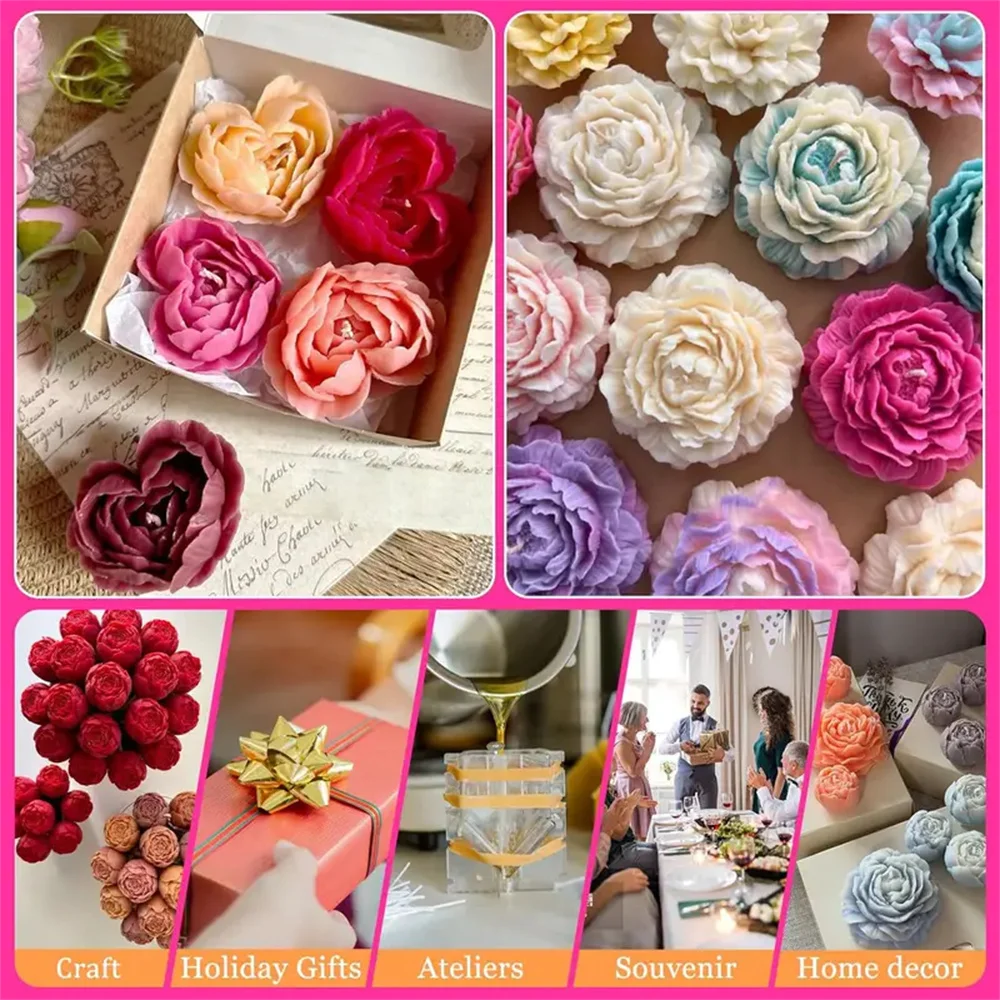 5PCS Floral Silicone Mold Set 3D Peony Rose Heart Flower Mold for Scented Candles Clay Gypsum DIY Bouquet Valentine's Day Decor view 4