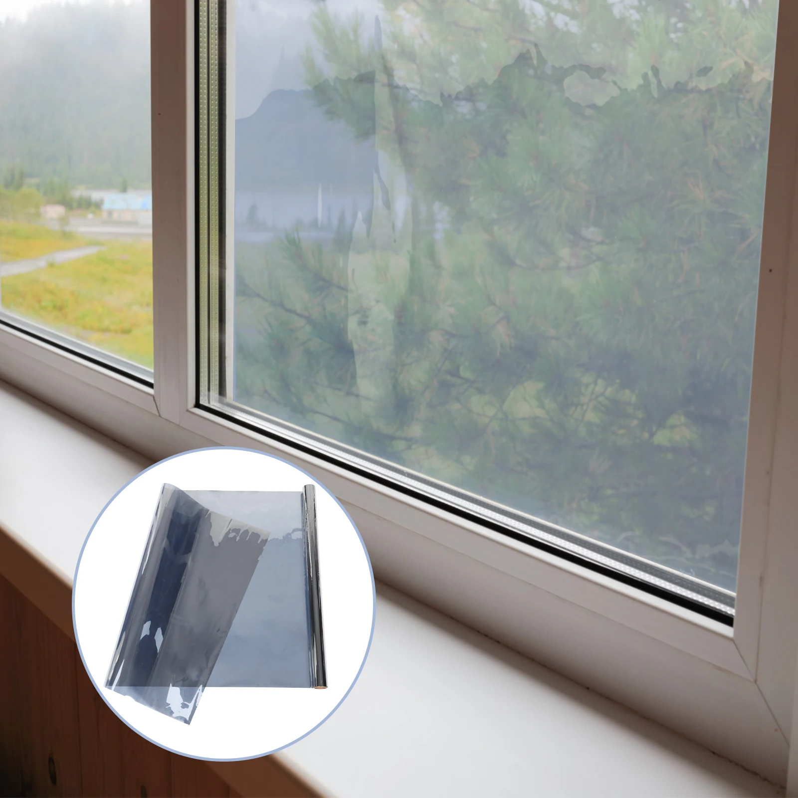 

One Way Privacy Film 60x400cm Silver Static Cling UV Protection Heat Insulation Window Tint for Home Office Balcony Non Adhesive