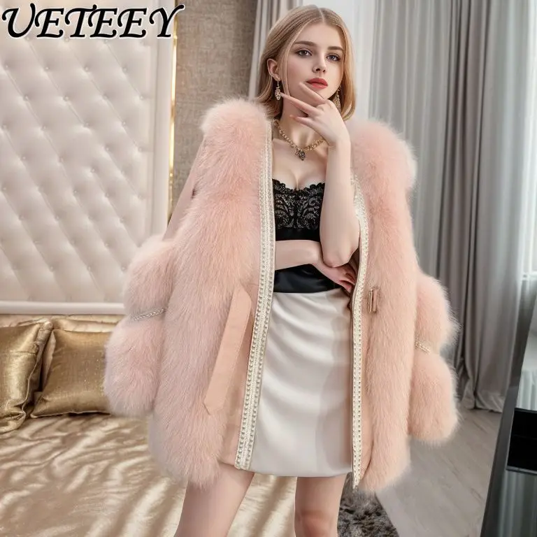 Autunno e inverno nuovo cappotto di pelliccia di pelliccia di volpe sintetica donna sciolto dimagrante di lusso caldo pelliccia integrata pelliccia di peluche Casaco Feminino