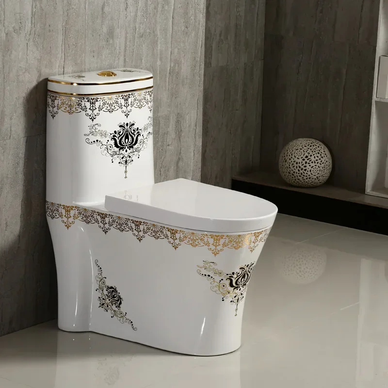 Gold Medal Bathroom European Style Electroplated Gold Foil Burnt Flower Colorful Siphon Super Swirl Toilet, Water Pump, Anti Odo