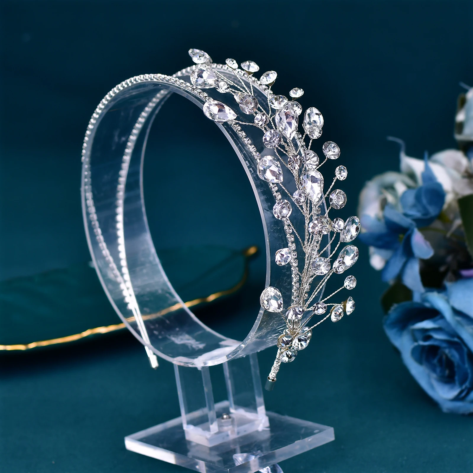 Diadema nupcial de joyería de diamantes de imitación, accesorios para el cabello de boda, tocado para novias, Aro para el cabello para mujeres y niñas, Tiara para damas de honor, HP584