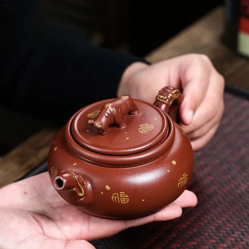 

350ml Yixing Raw Ore Purple Clay Pot Pure Handmade Large Capacity Turn Things Around Zisha Tea Pot Tea Ceremony Customized Gift