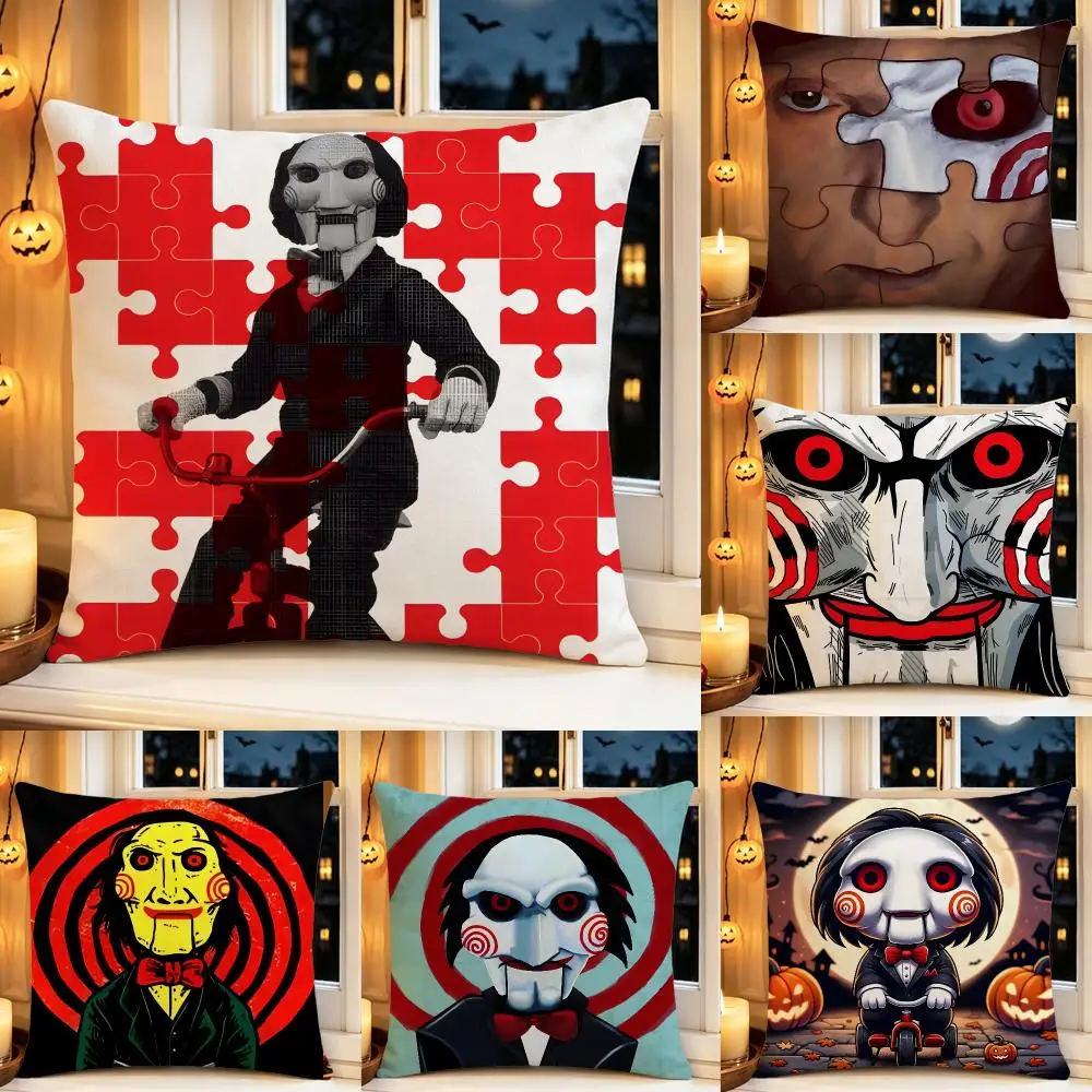 Movie Saw Cushion Cover Pillow Short Plush Scary Creepy Cushion for Living Room Sofa Halloween Holiday Gift