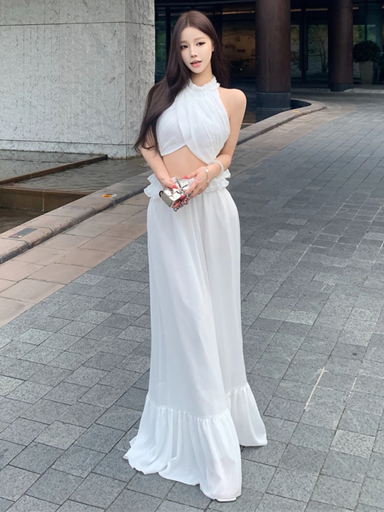 

Сексуальный комплект из облегающего топа и юбки-миди с сетчатыми вставками, дизайном с перекрестным вырезом и узлом для женщин, модная повседневная одежда