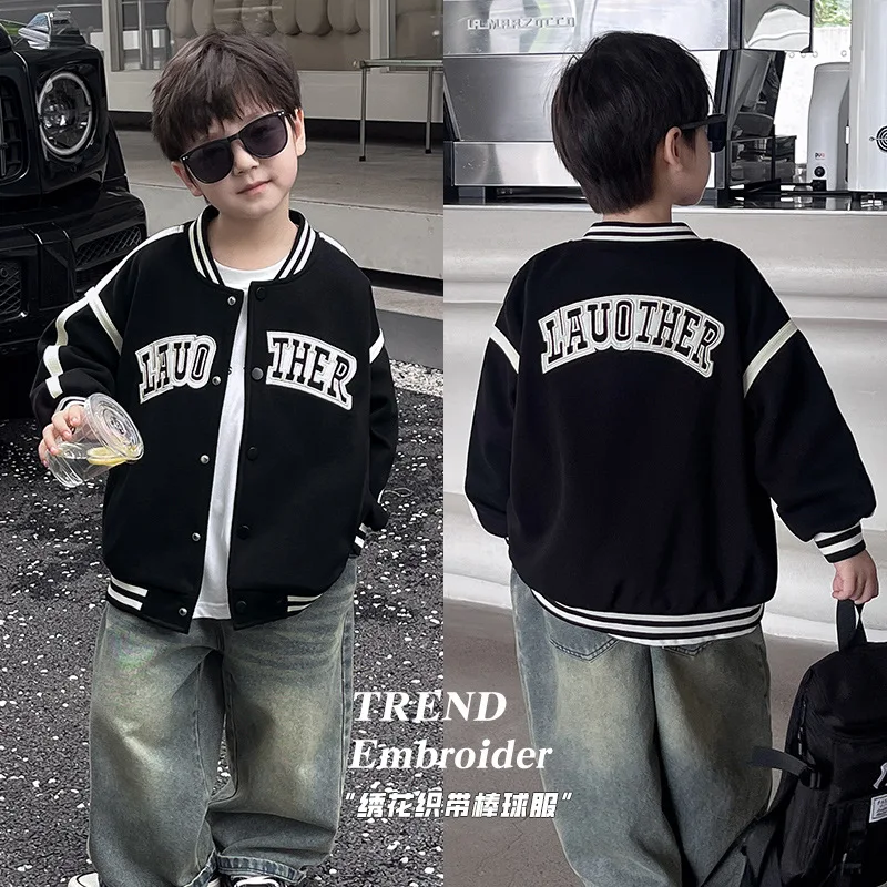 

autumn Children clothing 2024 kids boy coat letter embroidery ribbon baby boys baseball jacket trendy 2 3 4 5 6 7 8 9 10 11