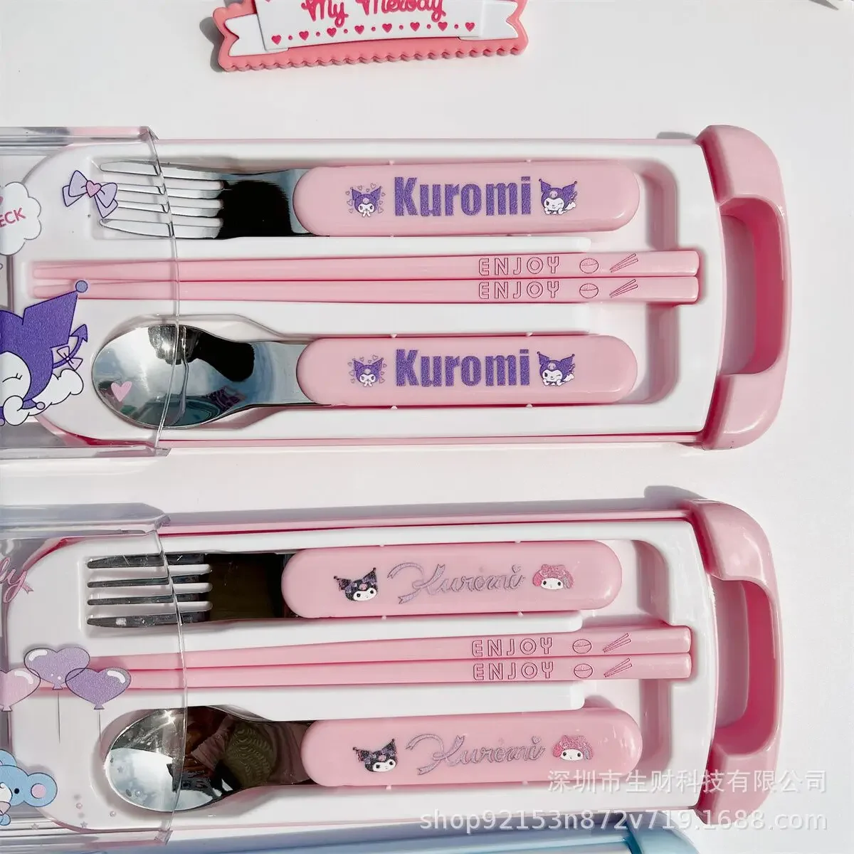 Sanrio Cute Chopsticks Hello Kitty Kuromi Melody Purin Cinnamoroll Spoon Fork Stainless Steel Kids Cutlery Set Kawaii Toy Gift