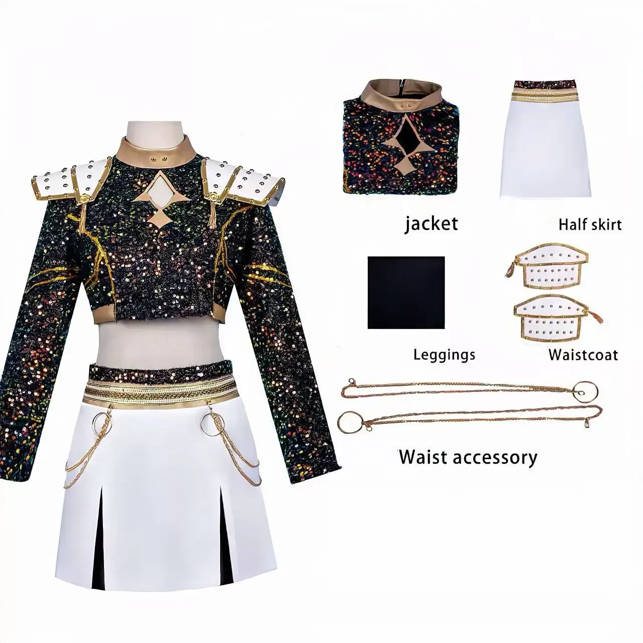 أزياء الهالوين الجديدة باللون الأسود والذهبي KPop شيطان الصيادين التأثيرية رومي زوي ميرا أزياء نسائية رائعة لدور حفلة الهالوين