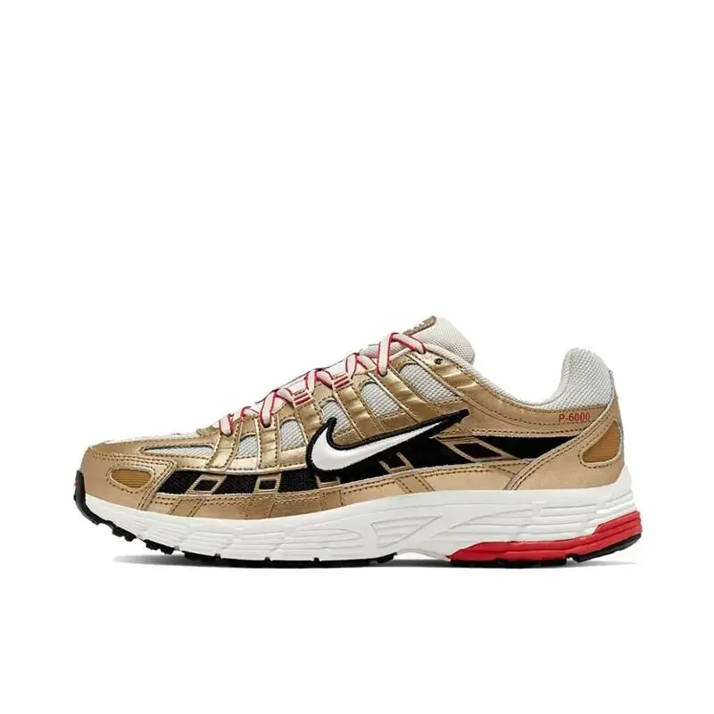 Nike P-6000 Trendy Sports Outdoor Shock-absorbing Balance Wear-resistant Casual Running Shoes for Women & Men,White Gold and Red