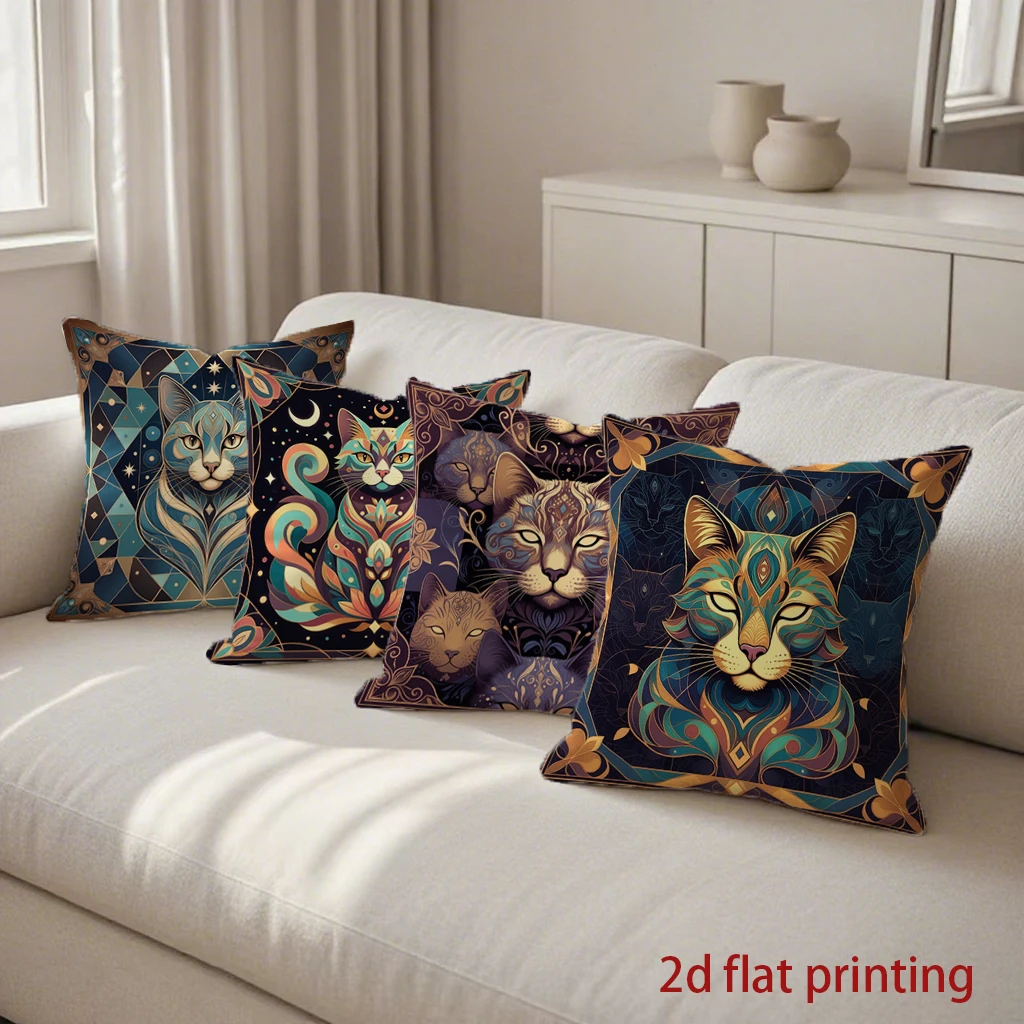 Colorful Cats Art Pattern Double-sided Printed pillow cover Short plush Suitable living rooms bedrooms sofas throw cushion cover