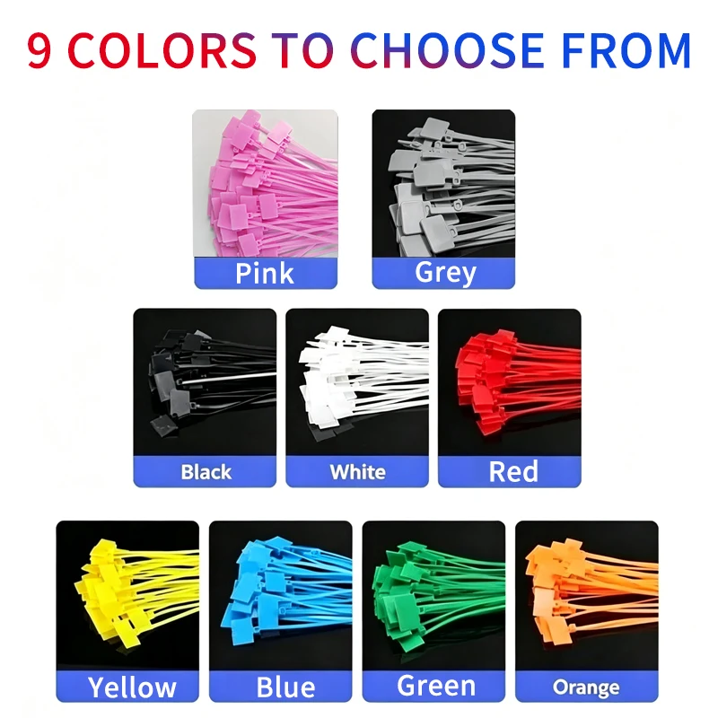 100Pcs Nylon Cable Tie Plastic Loop Ties Markers Tag Cable Self-locking Zip Washable Straps for Home Office Garden Storage