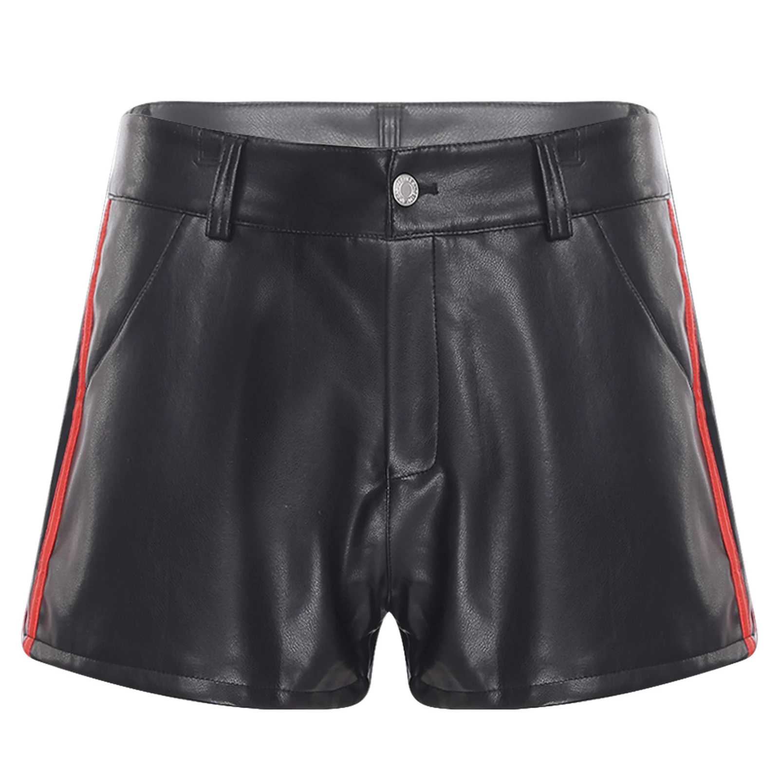 Celana Pendek Mini Kulit PU Cargo Pinggang Tinggi Pria dengan Kantong, Celana Pendek Cargo Kulit Imitasi Matte untuk Aktivitas Sehari-hari, Santai, Bersepeda, dan Liburan