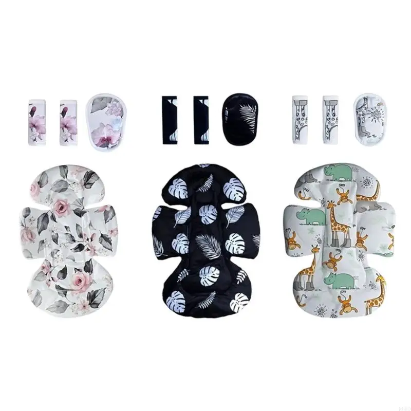 

R66D Machine Washable Strollers Cushion Set Shoulder Belt Sleeve Crotch Pad