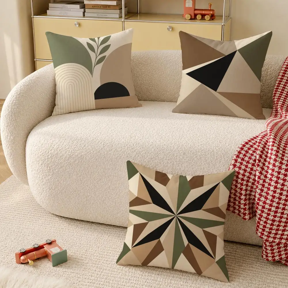 Boho Geometric Abstract Home Decor Cushion Cover Pillow Case Organic Short Plush Cushion Covers Washable Wrinkle-Resistant