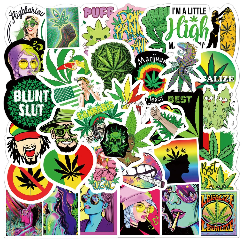 50/100pcs Funny Characters Leaves Weed Smoking Stickers Decals Graffiti Car Motorcycle Phone Waterproof Cool Stickers Kids Toys