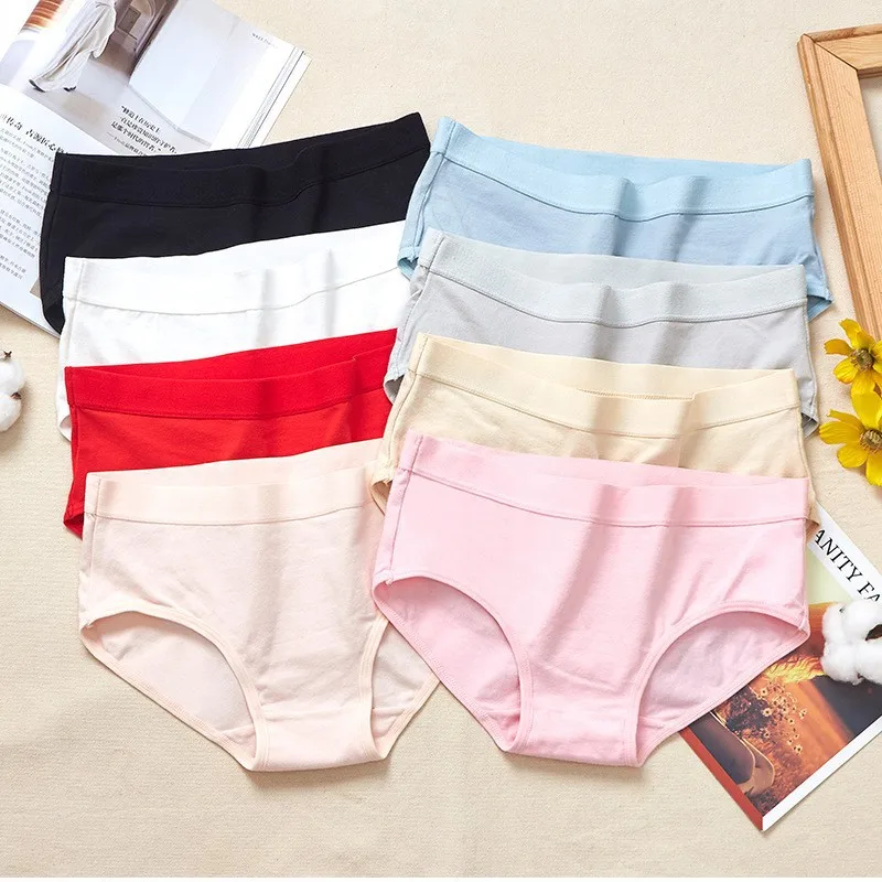 Women's Underwear Cotton Mid Waist Cotton Underpants Japanese Girly Simplicity Solid Color Women's Briefs