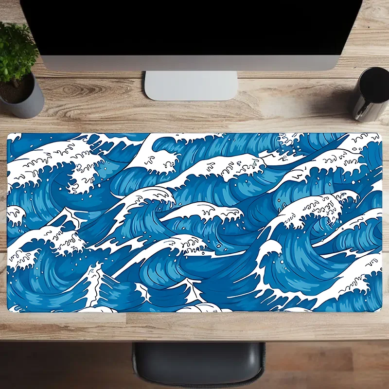 Seawater Wave game mouse pad, computer keyboard desktop pad, sewn anti-slip rubber base keyboard and mouse, 2mm thick desktop pa