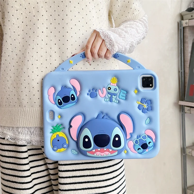 For Honor Pad X8A X9 11 Inch 2024 Cute 3D Cartoon Stitch Silicone Handheld Head Grip Tok HolderTablet Protective Case