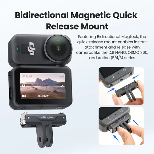 Imagen 2 del producto Soporte de liberación rápida aMagisn para DJI Osmo Nano / 360 / Action 6 / Action 5 Adaptador de 2 clavijas de plástico ABS para accesorios de cámara DJI