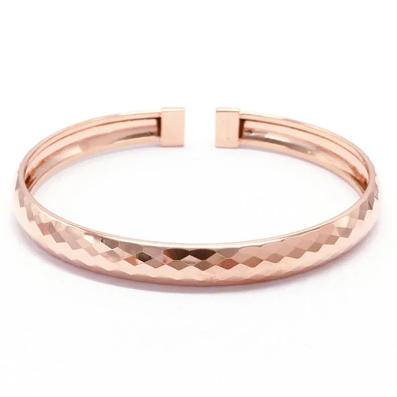 Classic smooth copper plated rose gold engraved prismatic oval bracelet for women opening charm simple bangles banquet jewelry