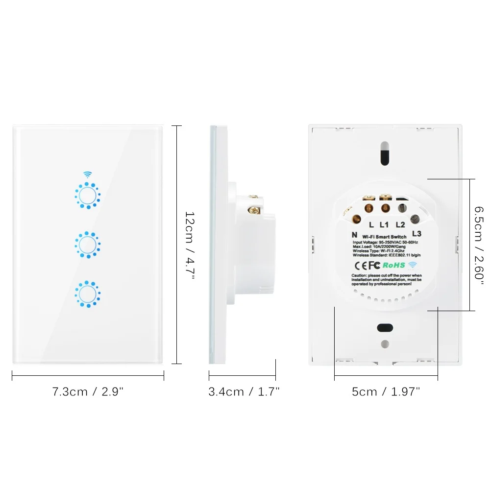 Waterproof 3gang  white 10A wifi switch button interruptor inteligente wifi work with alexa smart home contacto wifi inteligente