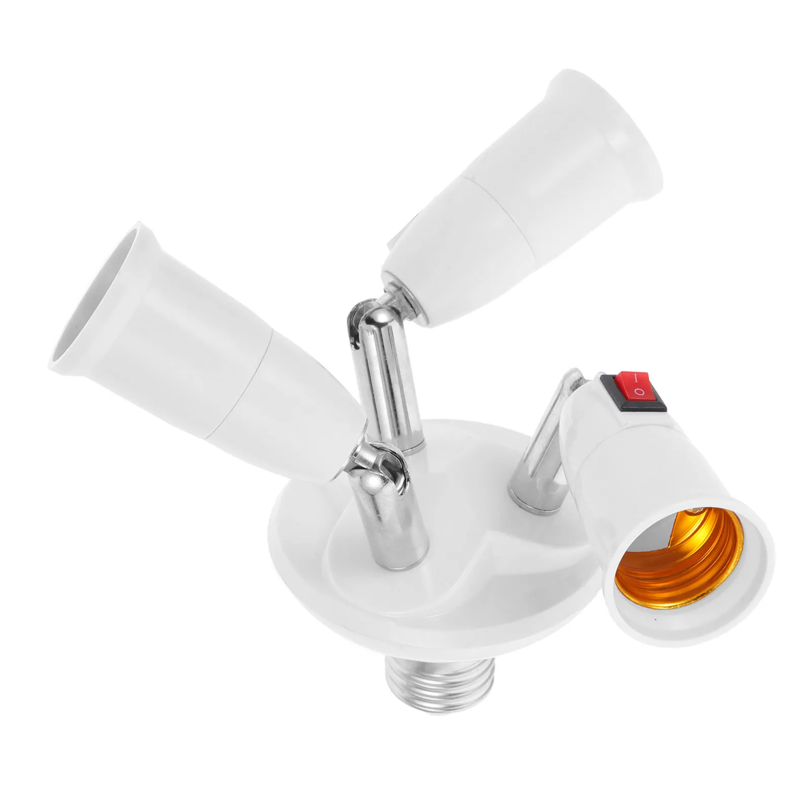 E27 3-Head Light Socket Splitter Adapter Bulb Changer Extender with on Off Switch Heat Resistant Bpt Metal for Exhibition