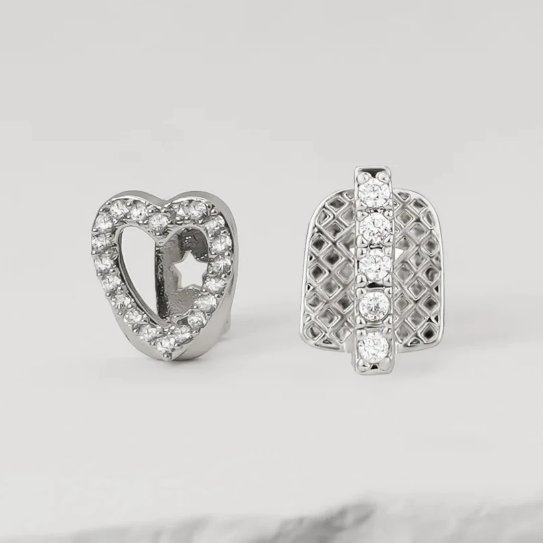 2er-Set Hip-Hop-Zirkonia-Hohlherz-Zahnschmuck mit elegantem vertikalem Zirkonia-Stab, Zahnkappen für Damen und Herren, Schmuckgeschenk – Detail 9