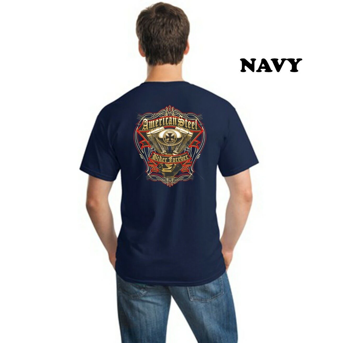 American Steel Biker Forever Classic Motorcycle V Twin T-Shirt 100% Cotton O-Neck Short Sleeve Summer Casual Mens T-shirt
