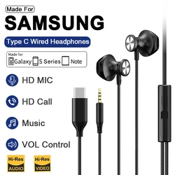 Наушники Type-C для Samsung Galaxy S24 S23 S22 Ultra USB C, проводные наушники A54 A53 A53 Note 20 10 5G, наушники-вкладыши с разъемом 3,5 мм