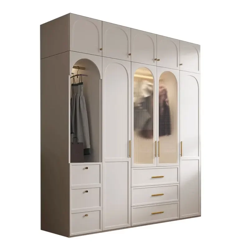 

Bedroom household solid wood Ozone board hanging clothes area multi-desk integrated combination with storage wardrobe