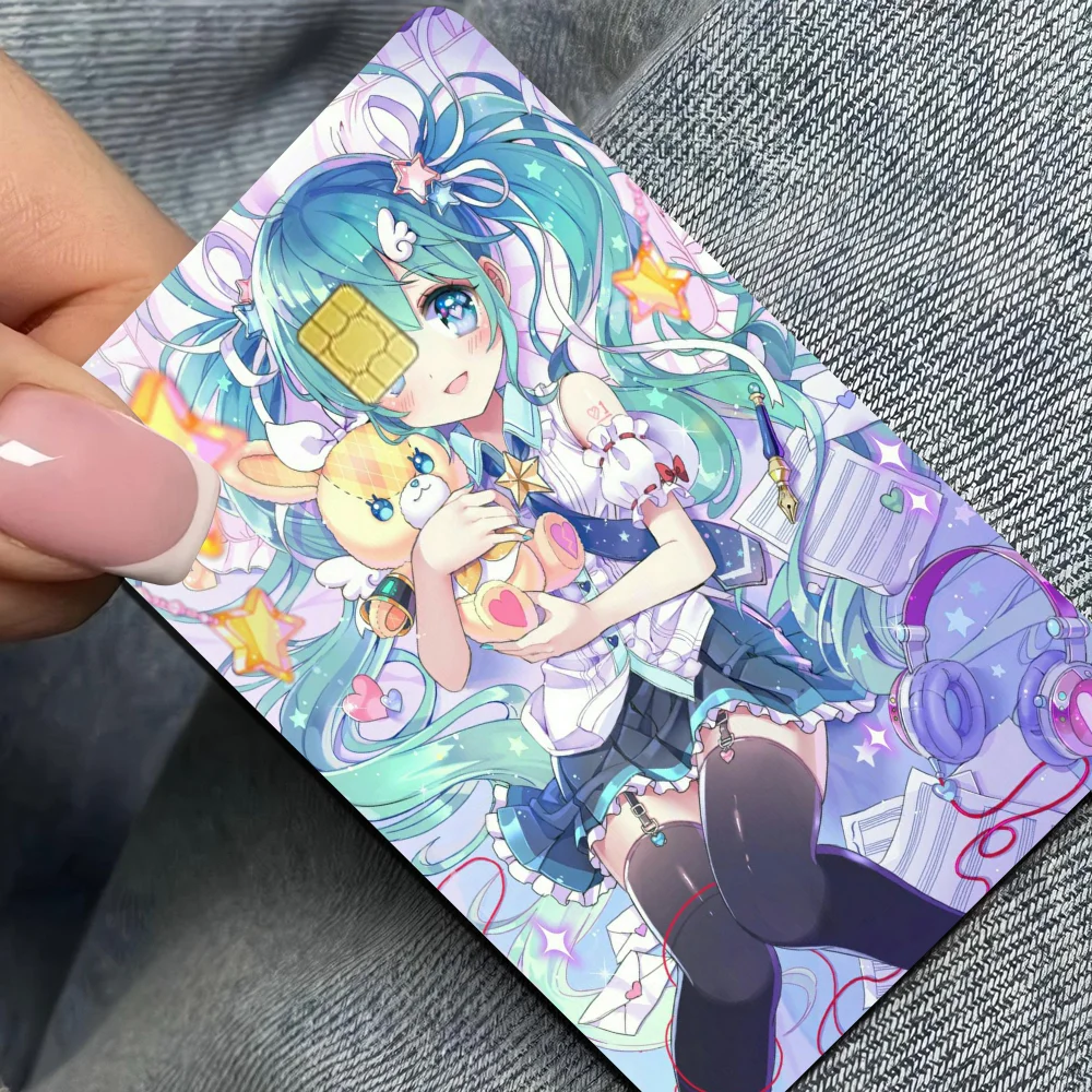 أنيمي H-Hatsunes-M-Miku الفتيات موضة لطيف الكرتون القط اللوحة أنيمي لعبة فريدة من نوعها لاصق غشائي الجلد بطاقة الائتمان لا رقاقة