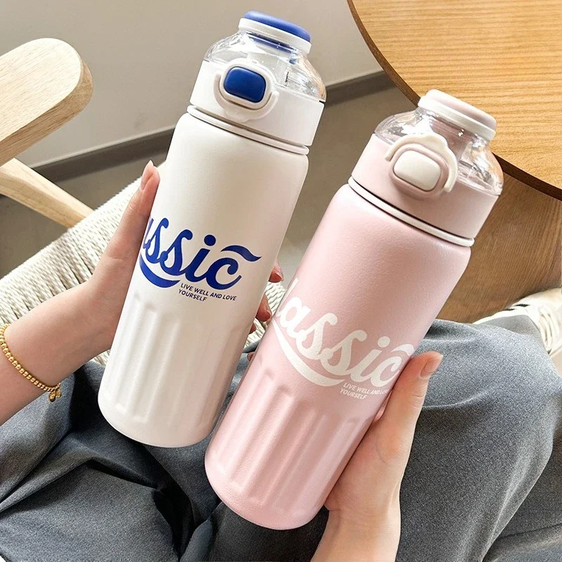 

800 мл большая емкость спортивная соломенная бутылка для воды простая студенческая изоляционная чашка для фитнеса на открытом воздухе портативная поп-крышка соломенные чашки для воды