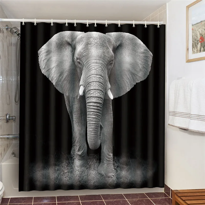 Waterproof Bath Curtains 100% Polyester Fabric Shower Curtain Thinking Elephant Printed Home Decoration Background Screen Decor