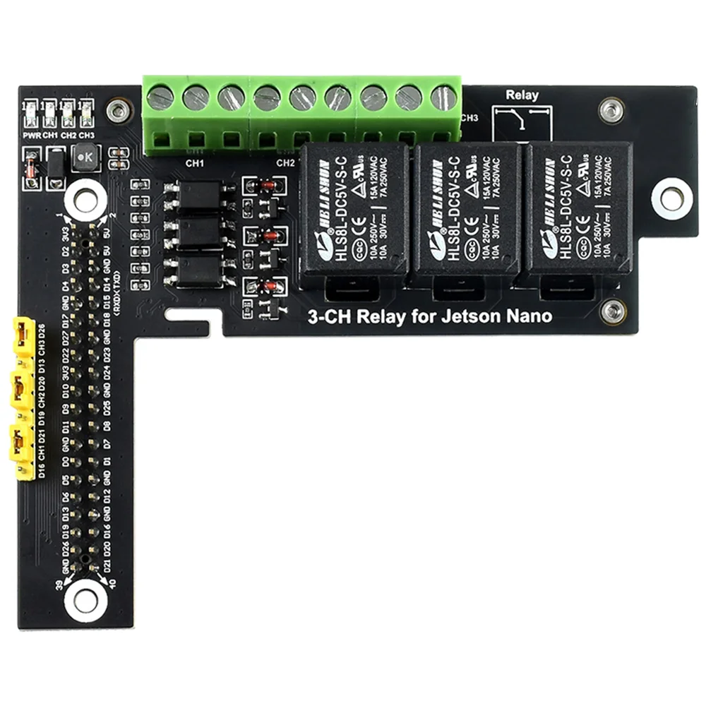 3-Ch Relay Expansion Board Designed for Jetson Nano,3 Channels Relay Control,Configurable Control Pin,Up to Stackable