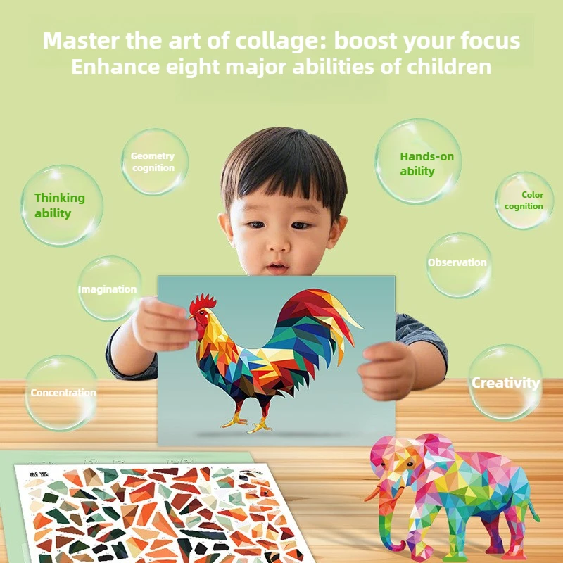 3D Animal Jigsaw Puzzle Stickers 3D Geometric Sticker Puzzle Kit for Focus Creativity DIY Art Gifts for Kids Educational