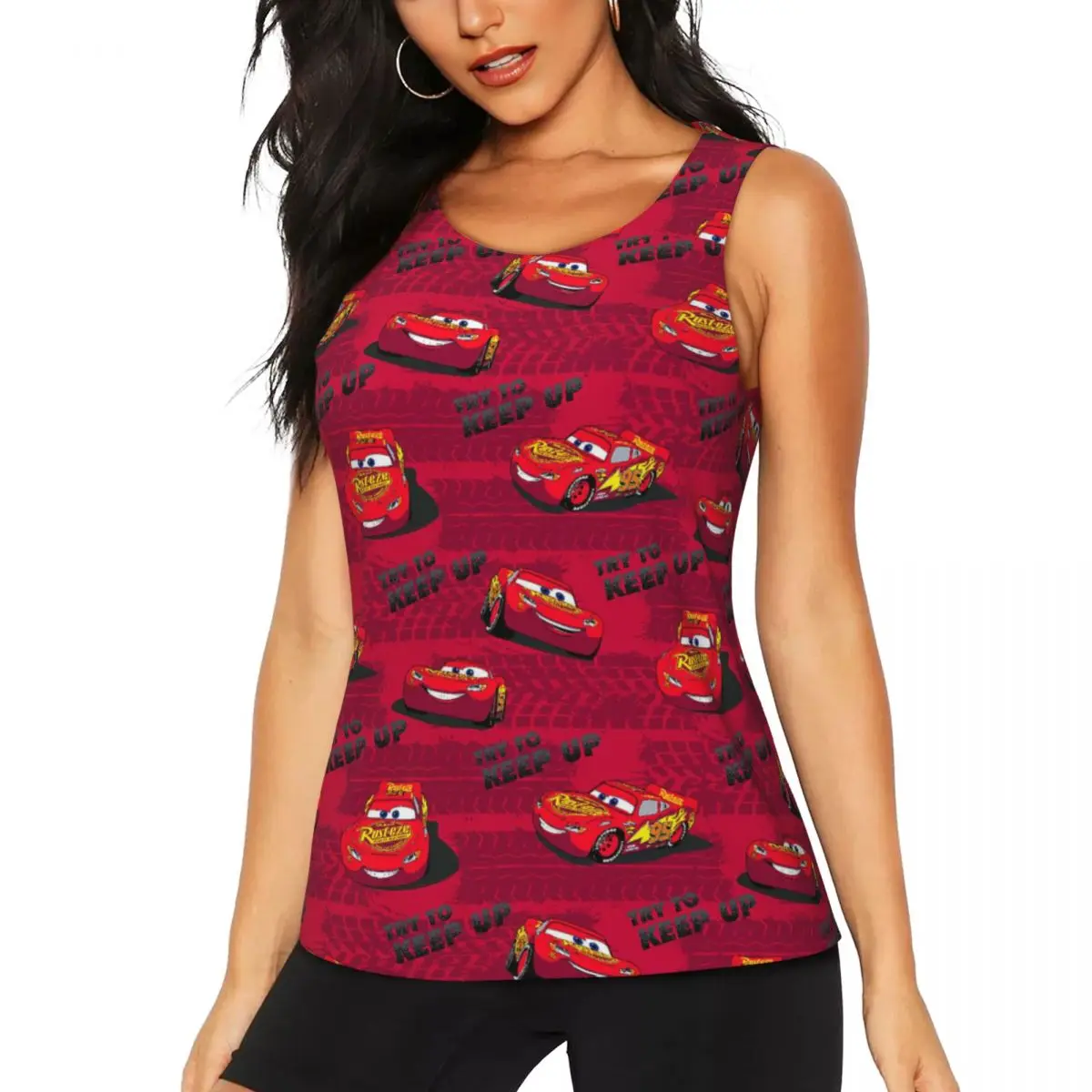 Custom Lightning McQueen Workout Tank Tops for Women Cars Cartoon Quick Dry Sleeveless Yoga Shirt