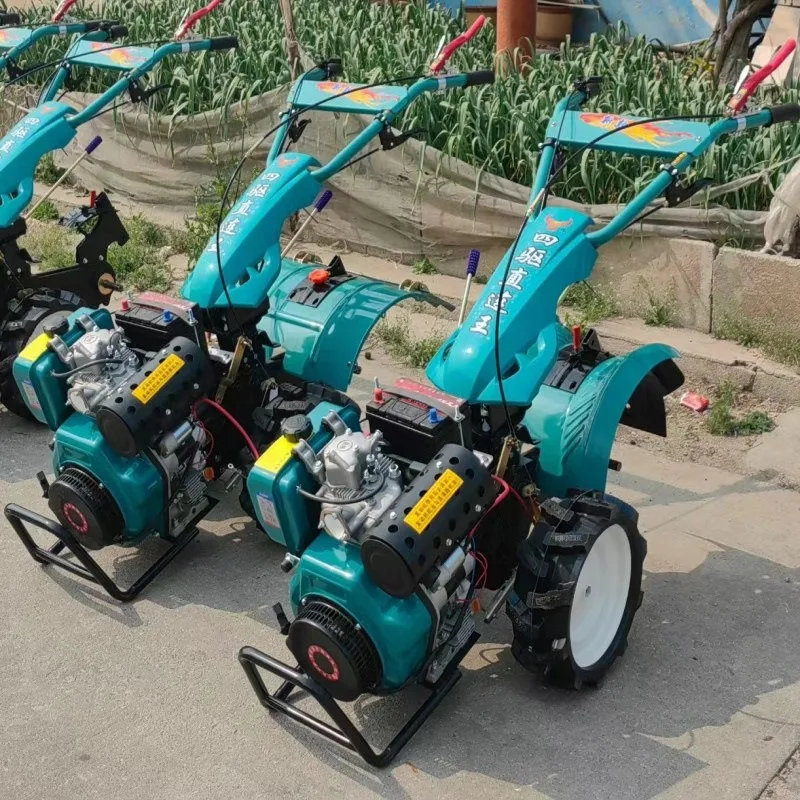 2026Reinforced direct connection  micro-tiller, hard ground loosening rotary tiller, electric start 195 type four-wheel dr