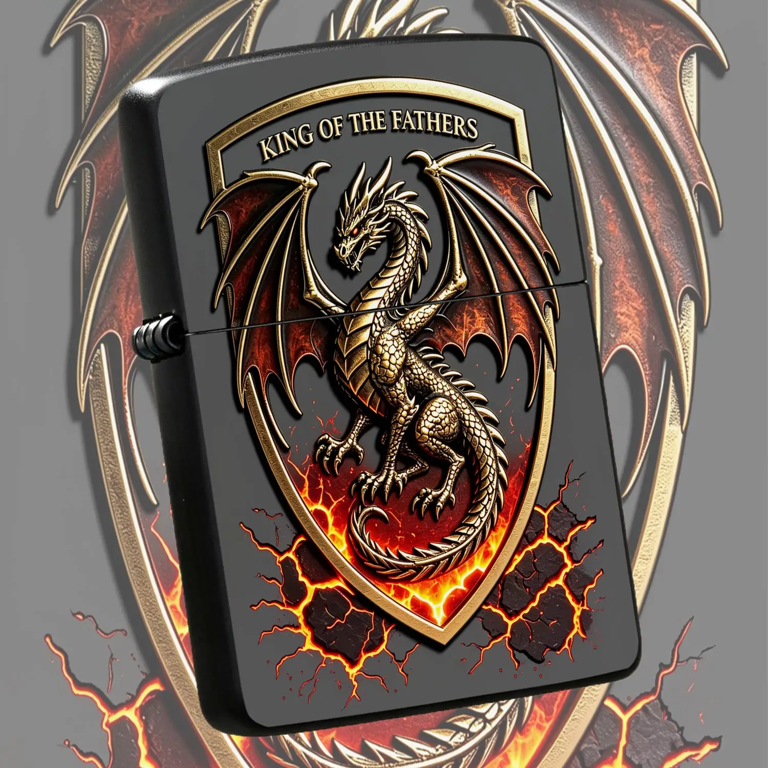Vintage Dragon Emblem King Of The Fathers Lighter Cool Lava Crack Texture Portable Casual Lighter For Outdoor Camping Travel Home Use Unique Themed Gift For Father Birthday Festival Daily A Humorous And Interesting Lighter